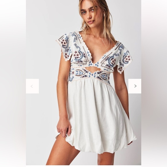 NEW FREE PEOPLE rambling roads mini dress in blanc de blanc NWOT SZ M